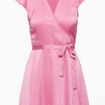 Wilfred  Aritzia Mademoiselle‎ Satin V-Neck Wrap Mini Dress in Bubble Pink Medium Photo 0