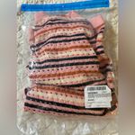 NEW Pink Crewneck Short Sleeve Striped Knit Hollow Out Sweater Shirts Blouse L Size L Photo 3