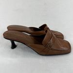 Enzo Angiolini Brown Leather Mules Heels Buckle Detail Square Toe Size 8.5M Photo 3