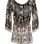 Xhilaration Romper Size S Long Sleeve Off Shoulder Crochet Trim Boho Floral Photo 0