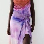 ZARA  Maxi Dress Womens S Multicolor Tie Dye Draped Ruched Slit Beachy Evening Photo 1