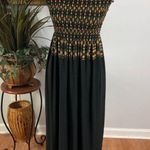 Azules Maxi Dress Women's Medium Black Floral Smocked Strapless Pullover Photo 1