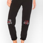 Lauren Moshi Rare: ☻︎ Gia Love Hate Tattoo Style Embroidery Sweatpants ☻︎ Black Photo 0