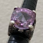 Amethyst Vintage Purple & Marcasite 925 Sterling Silver 16mm Cocktail Ring Sz 8 Photo 5