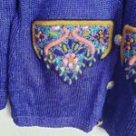 VINTAGE Elizabeth New York Royal Blue Knit Beaded Embellished Button Cardigan Photo 3