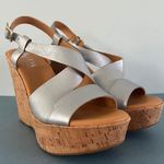 Kork-Ease Korks by Metallic Silver Strappy Cork Wedge Platform Sandals Photo 0