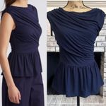 NWT Rue Sophie Navy Blue Draped Peplum Top Shirt M Nordstrom Rayon Spandex Size M Photo 1