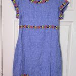 Uncle Frank Blue Dress with Colorful Embroidery - Size XS - Zip Back - Linen Photo 0