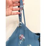 T Tahari Camisole Blouse Size XS Slate Blue Floral Print Spaghetti Strap Top Photo 3