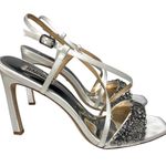 Badgley Mischka Rider White Satin Stiletto Heeled Sandal Beaded, Rhinestone 11 Photo 2