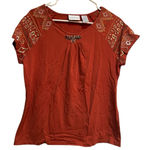Alfred Dunner  T-Shirt Burnt Orange Beaded Embroidered Aztec M Photo 0