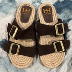 Haute Hippie  chic dark brown leather sandals with striking gold buckles. Photo 0