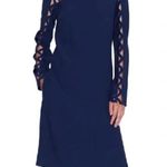 Akris Punto Navy Blue Scallop Wave Cutout Knee-Length Shift Dress Photo 0