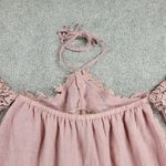 Umgee  Womens Top Medium Pink Lace‎ Trim Off the Shoulder Halter Tie Neck Photo 5