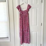 ZARA  Red Blue Floral Ruffle Shoulder Crepe Midi Tunic Prairie Dress Medium Photo 22