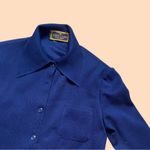 Vintage 90s blue polyester collared long sleeve button down shirt 🔥 Size L Photo 1