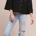 Anthropologie FIELD FLOWER Black Wool Navy Laced Bell Sleeve Sweater Jacket M Photo 0
