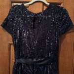 R & M Richards  Formal Gown Women’s 8 Dark Navy Blue Sequin Mother Of Bride Tie Photo 4