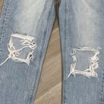 American Eagle  Mom Jeans High Rise Straight Leg Distressed Ripped Knee Blue 6 Photo 4