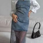 ZARA NWT blogger’s favorite LACE TRIM DENIM spaghetti straps. Midi DRESS XS Photo 2