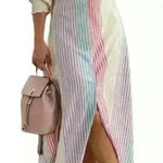 None New Striped button down ladies Size large maxi curved hem dress Photo 0