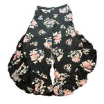 Elevenses Anthropologie  Floral Tansy Ruffle Pants Size 4 Black Satin‎ Wide Leg Photo 1