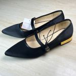 Liz Claiborne  Black Satin Pointed Toe Mary Jane Flats with Gold Heel Memory 8.5 Photo 2