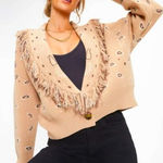 Lumiere Wild Out Bandana Fringe Cardigan. Tan Size L Photo 0