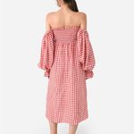 Sleeper Atlanta Linen Gingham Midi Dress Off Shoulder Red Size XS Photo 5