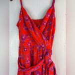 Eliza J 12 Summer HOT Ruffle Midi Orange Red and Purple Aloha Floral Midi Dress Photo 3