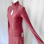 Dual Nature New  Keyhole Rib Velour Dress Mock Neck Long Sleeve Mini Mauve Small Photo 5