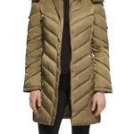 Kenneth Cole Olive Mid-Length Chevron Quilted Puffer Hooded Coat Faux Fur Size M Photo 1