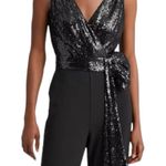 LAUREN RALPH LAUREN Women’s Dress Black Sequined Crepe Jumpsuit Size 2 Photo 2