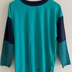 Vintage 90's teal colorblock striped crewneck relaxed fit tee Blue Photo 1