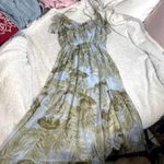 Amuse Society ‎ Robe Midsummer Palm Blue Green Midi Sheer Lined Ruffle Tank Dress Photo 4