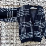 Vintage 80s black white houndstooth big plaid checkerboard knit cardigan sweater Size L Photo 1
