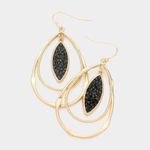 Brand New Boutique Tiny Stone Cluster Marquise Accented Teardrop Dangle Earrings Black Photo 0