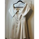 Lulus Always Celebrating Off Shoulder Satin Midi Dress Cocktail Evening NWT Med White Photo 11