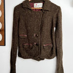 Anthropologie Laureate Lane Green Tweed Knit Sweater Jacket Medium Photo 0