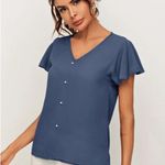 SheIn Pearl Beaded Flutter Sleeve Top Photo 3