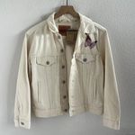 Levi's NWT Women's Ex-Boyfriend Trucker Jacket Butterfly Detail Cream Cotton XS Photo 0