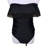 Kona Sol Kona‎ Sol Black Crochet Ruffled 1pc Moderate Coverage Swimsuit MEDIUM Vacation Photo 1
