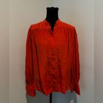 frame denim  Tomoto Red Silk Mandarin Collar Wide Cuff Swing Blouse XS Photo 1