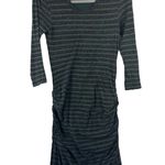 James Perse STANDARD SHORELINE RUCHED DRESS Gray & Green Striped Long Sleeve 2 M Photo 0