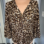 Rafaella  Leopard Print Twist Front V Neck‎ Stretch Blouse Top Photo 0