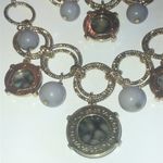 Light Gold Tone Gray Marble & Purple Bib Boho Statement Necklace Photo 8