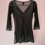 Vintage Gadzooks Size M Black Mesh Beaded Blouse Witchy Whimsigoth Grunge Size M Photo 6