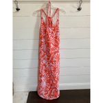 Rachel Zoe  Tie Neck Halter Maxi Dress Linen Orange Coral Hibiscus Resortwear - S Photo 1