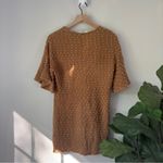 BCBGeneration  Caramel Swiss Dot Mini Dress Bell Sleeve V-Neck Acrylic Nylon EUC Photo 2