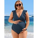 Charmo MEDIUM Navy Ruffle Ribbed Maternity Swimsuit One Piece Pregnancy Swimwear Blue Size undefined Photo 2